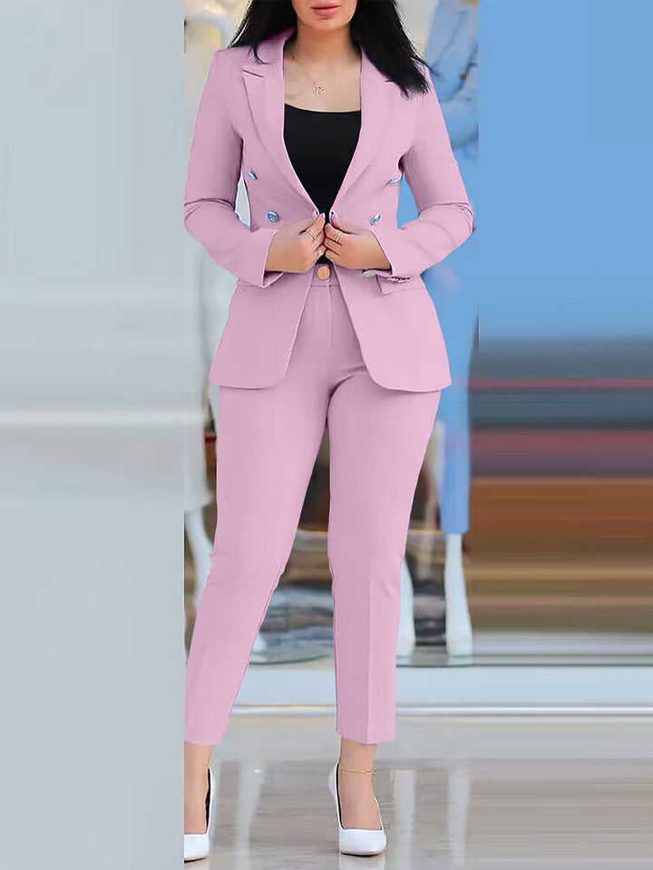 Damen moderner Blazer-Hosenanzug mit exklusiven Knopfdetails Drune