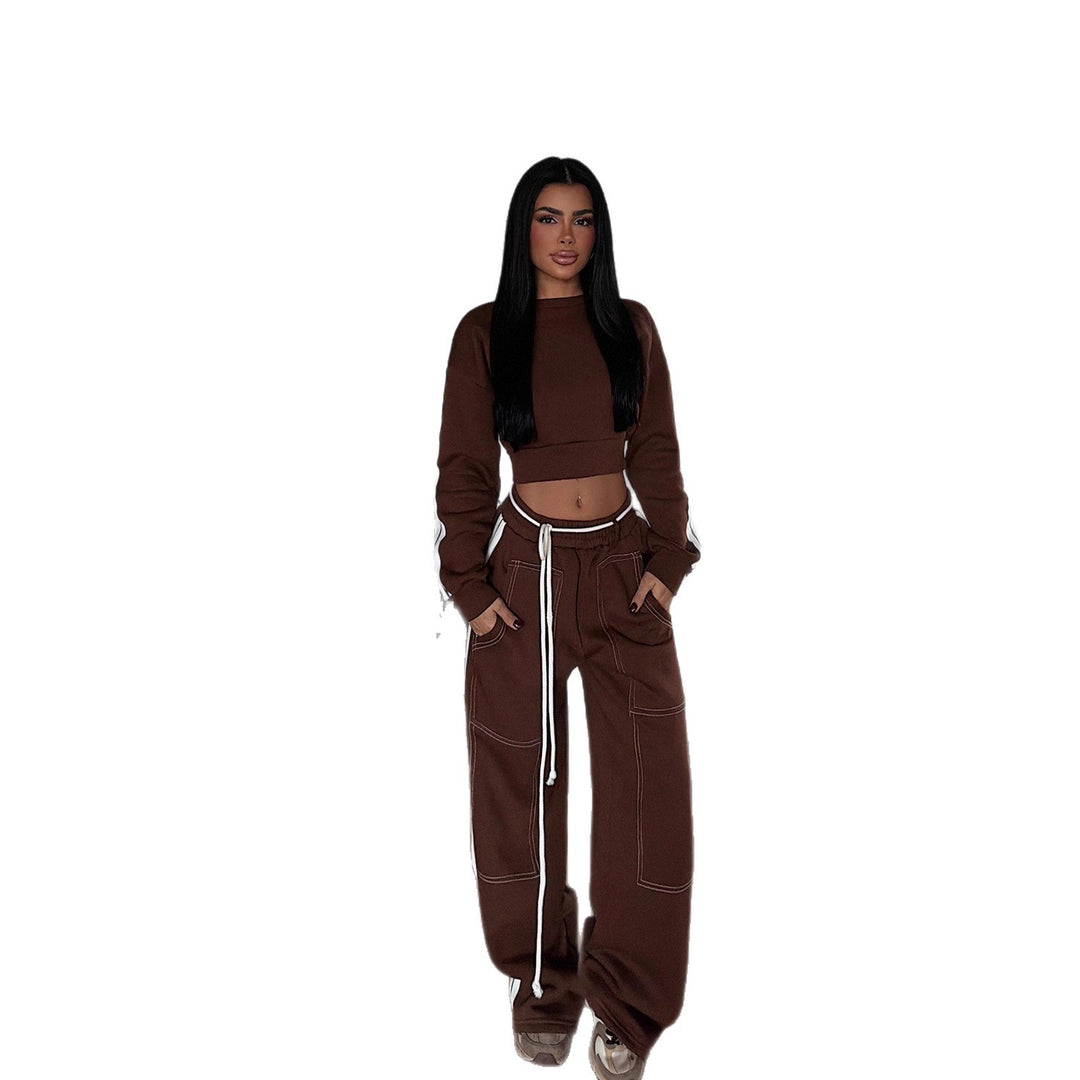 Damen Cropped Sweater und weite Jogginghose Set Drune