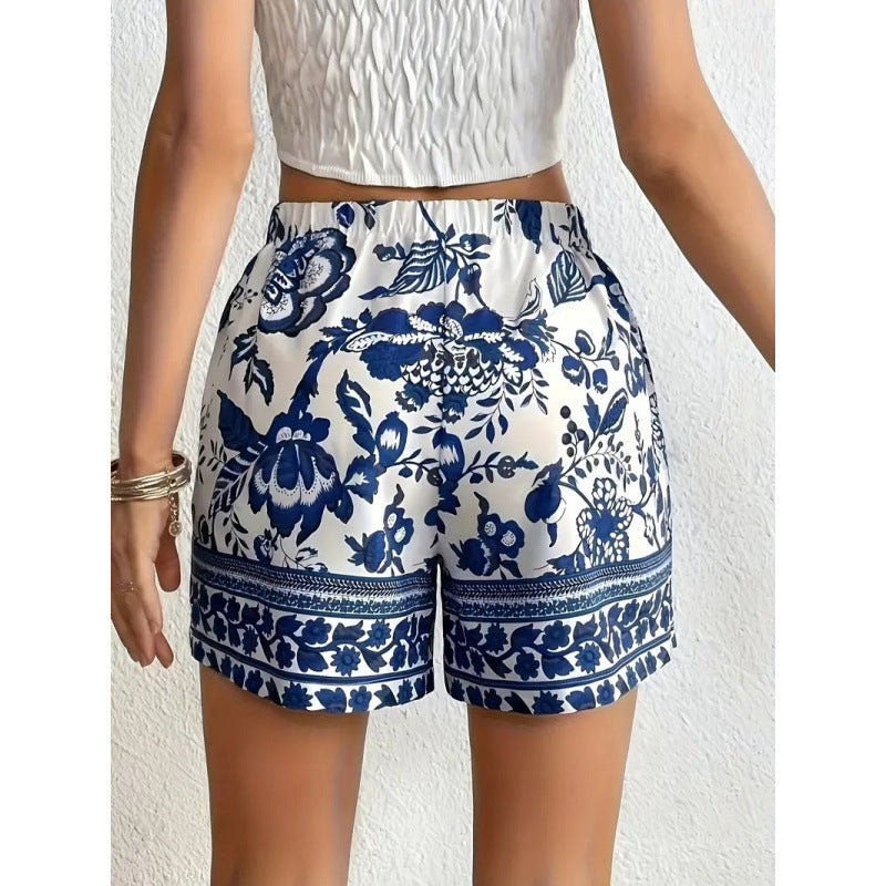 Damen Freizeitshorts mit floralem Muster und elastischem Bund Drune