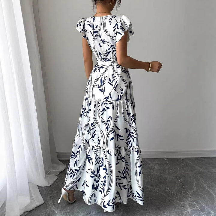 Damen Maxikleid im boho-inspirierten Design mit floralen Elementen und taillierbarem Gürtel Drune