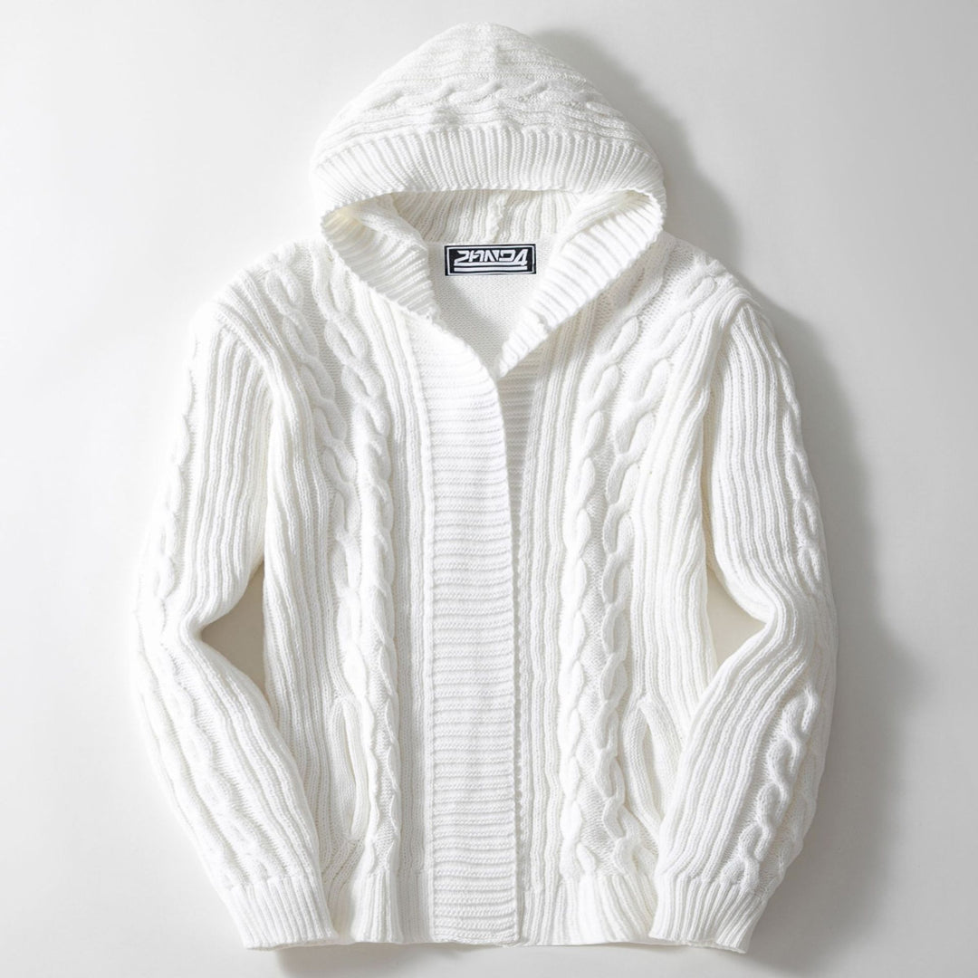 Herren Grobstrickjacke mit weitem Kragen und Kabelmuster Drune