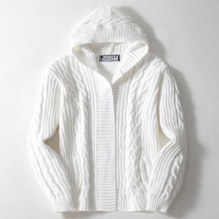 Herren Grobstrickjacke mit weitem Kragen und Kabelmuster Drune