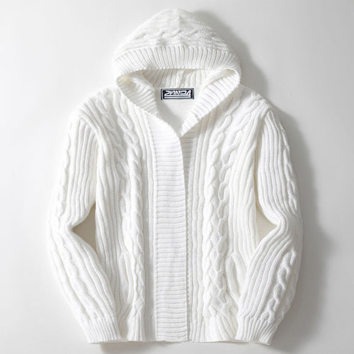 Herren Grobstrickjacke mit weitem Kragen und Kabelmuster Drune