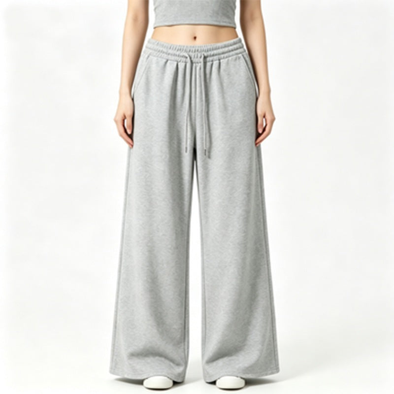 Damen nan weite High-Waist Loungehose mit elastischem Bund, Kordelzug und fließendem Jersey Drune