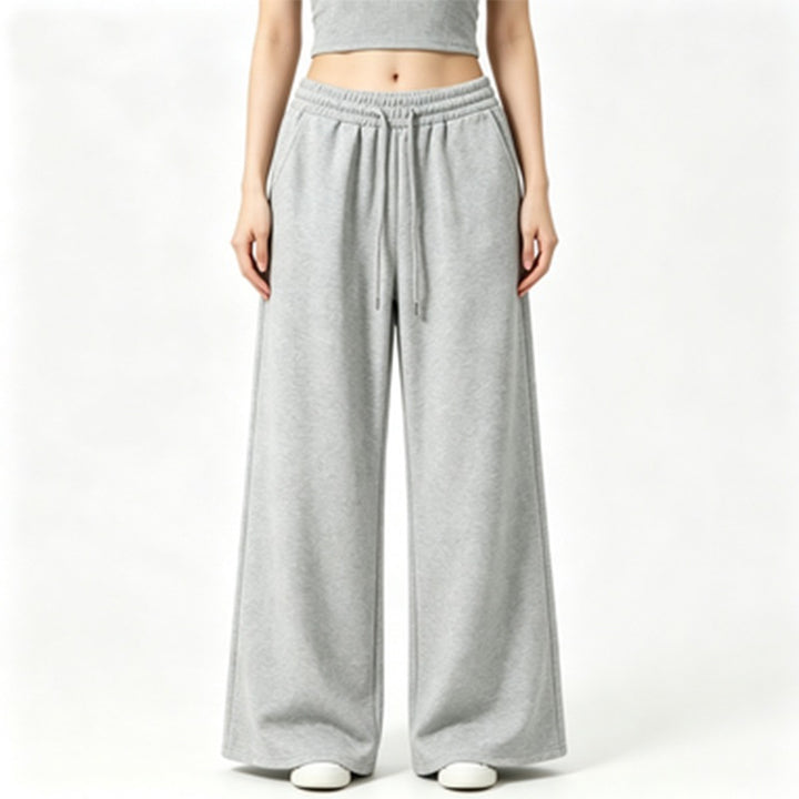 Damen nan weite High-Waist Loungehose mit elastischem Bund, Kordelzug und fließendem Jersey Drune
