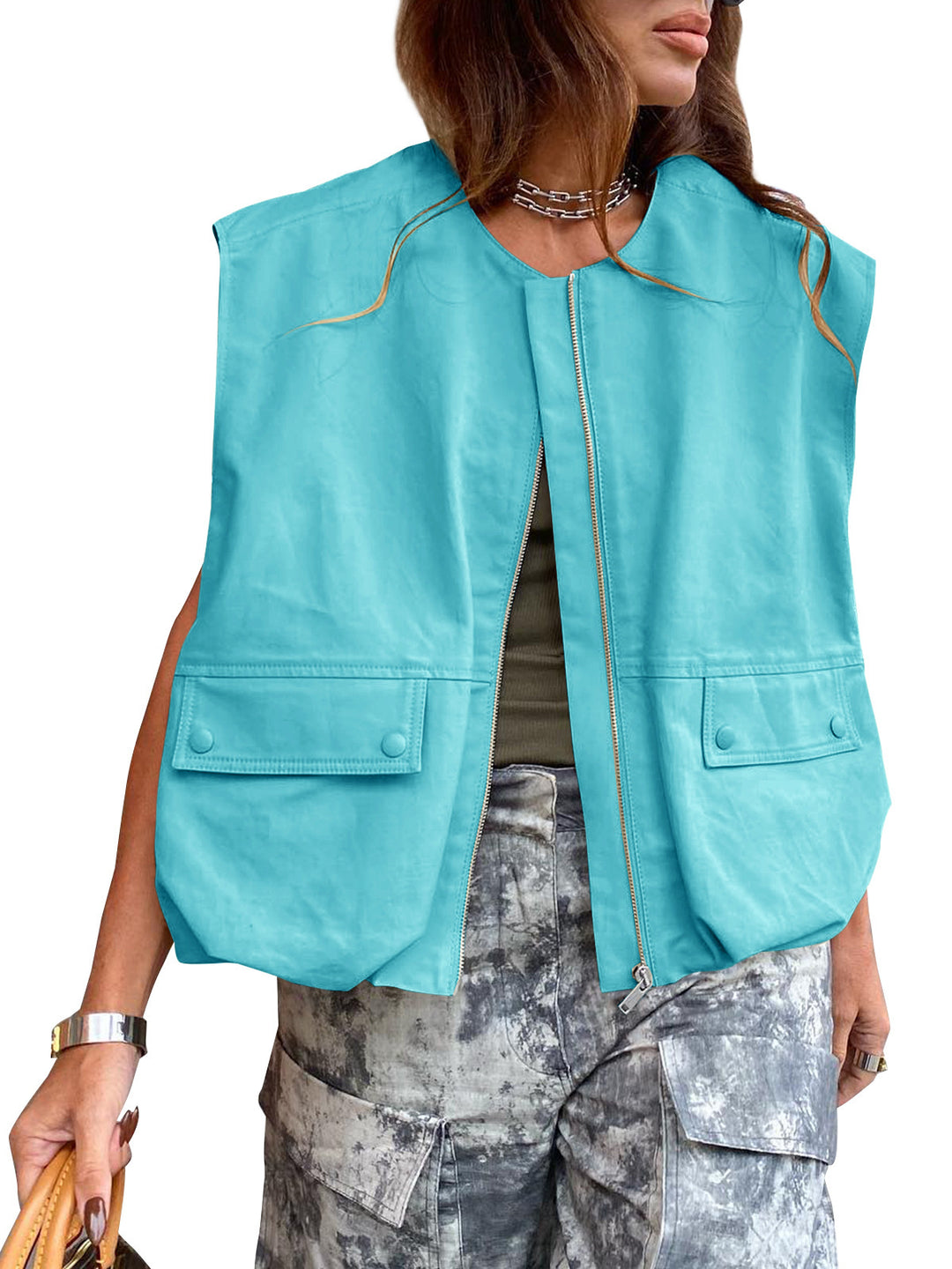 Damen stylische Utility-Weste mit Reißverschluss Drune