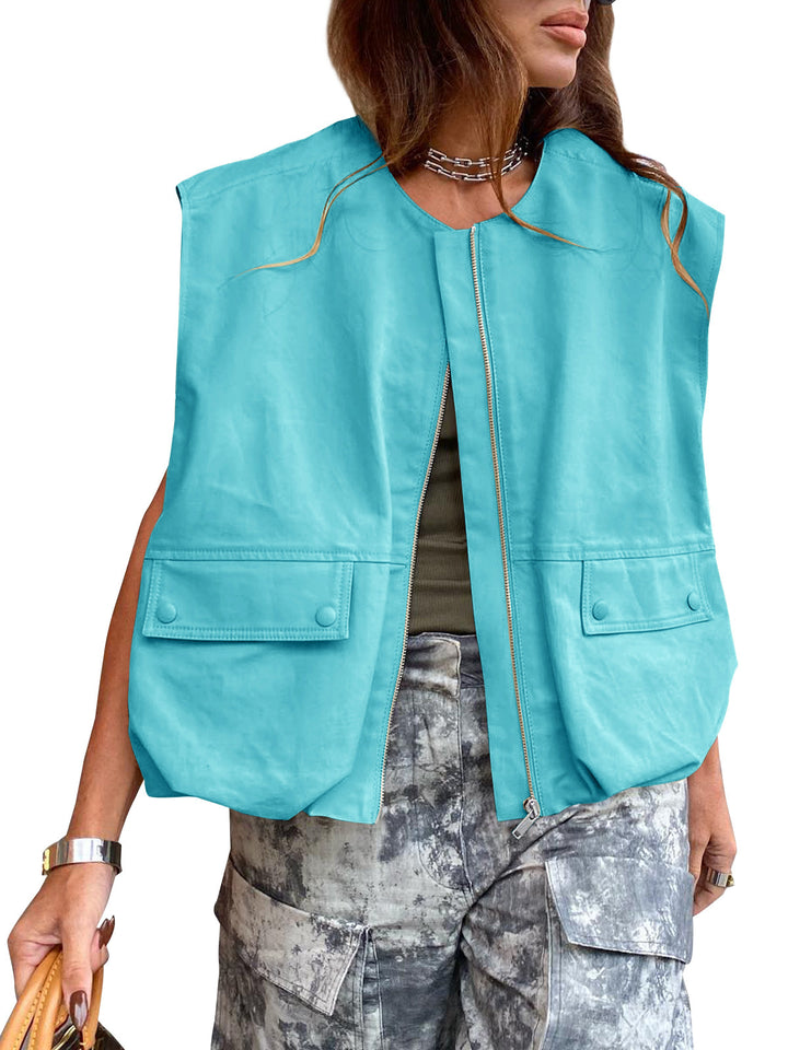 Damen stylische Utility-Weste mit Reißverschluss Drune