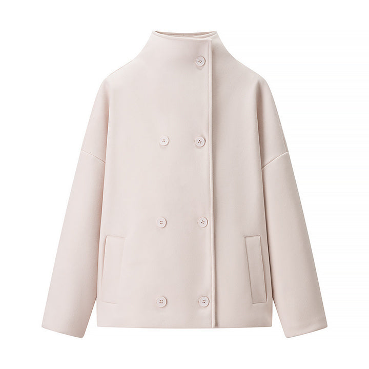 Damen modische Jacke mit hohem Kragen und doppelter Knopfleiste Drune