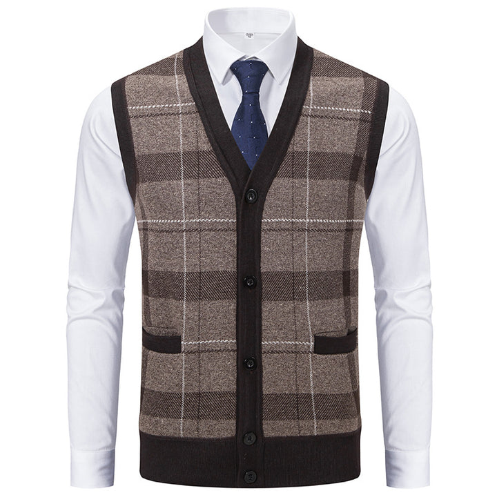 Herren elegante Strickjacke mit modernem Karomuster Drune