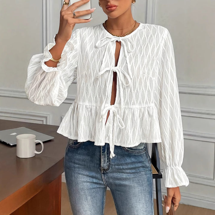 Damen Strickjacke mit dekorativen Schleifen und strukturiertem Design Drune