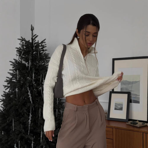 Damen Strickpullover mit Zopfmuster und kurzem Schnitt Drune