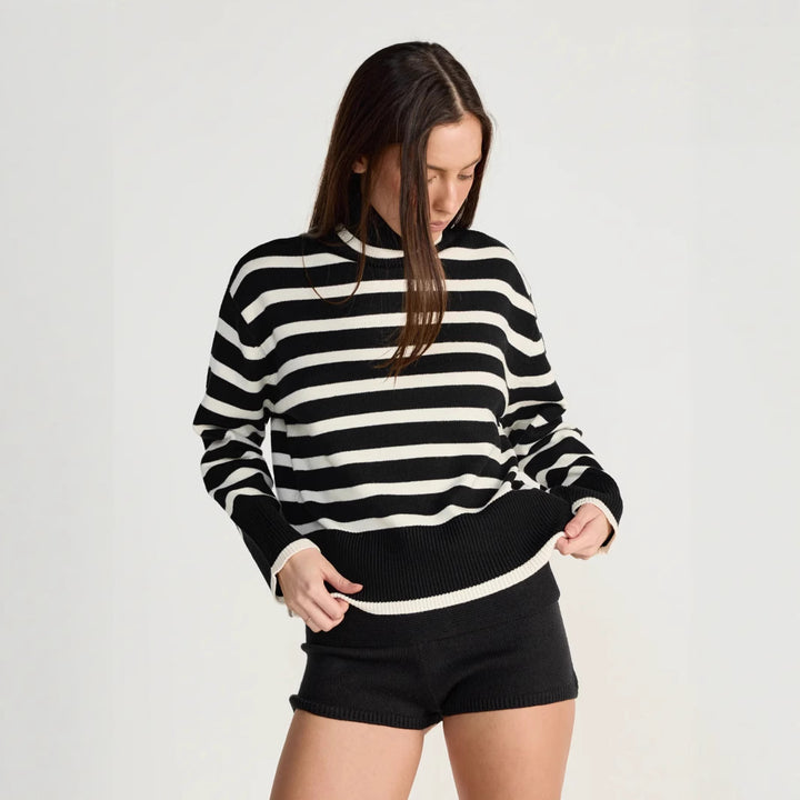 Damen gestreifter Rollkragenpullover mit lässigem Schnitt Drune