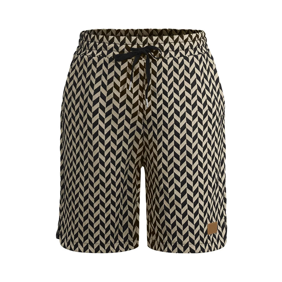 Damen nan Jacquard-Shorts mit elastischem Komfortbund, Tunnelzug und Fischgrätmuster Drune