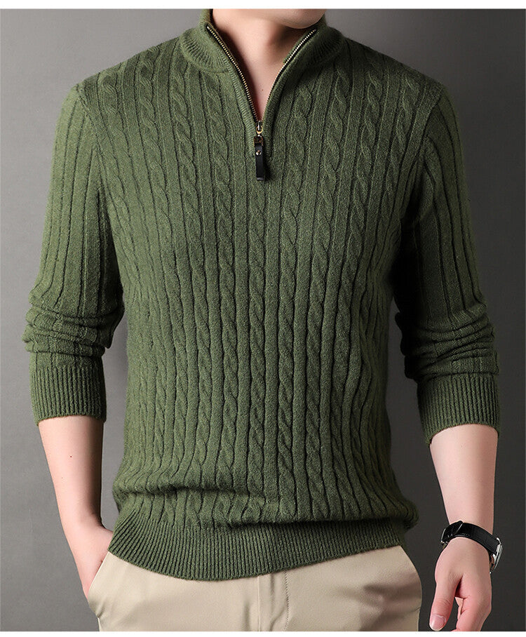 Herren Pullover mit Zipper und strukturiertem Zopfmuster Drune