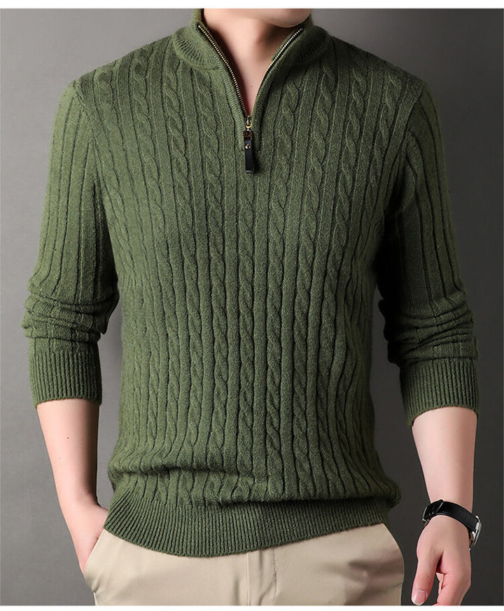 Herren Pullover mit Zipper und strukturiertem Zopfmuster Drune