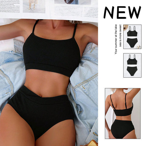 Damen Bikini-Set mit hoher Taille und strukturiertem Oberteil Drune