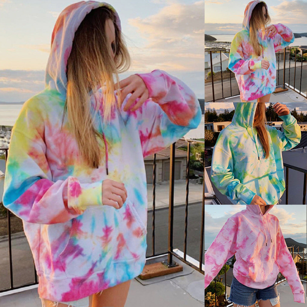 Damen lässiger Kapuzenpullover mit einzigartigem Batikdesign Drune