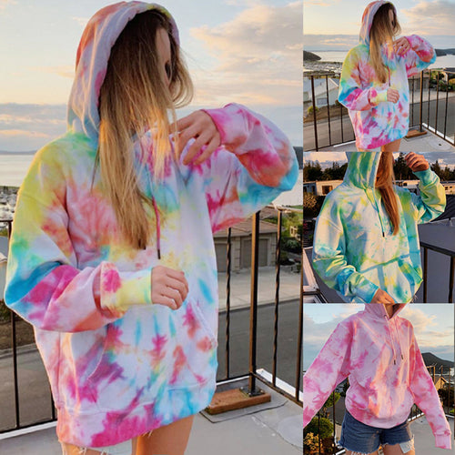 Damen lässiger Kapuzenpullover mit einzigartigem Batikdesign Drune