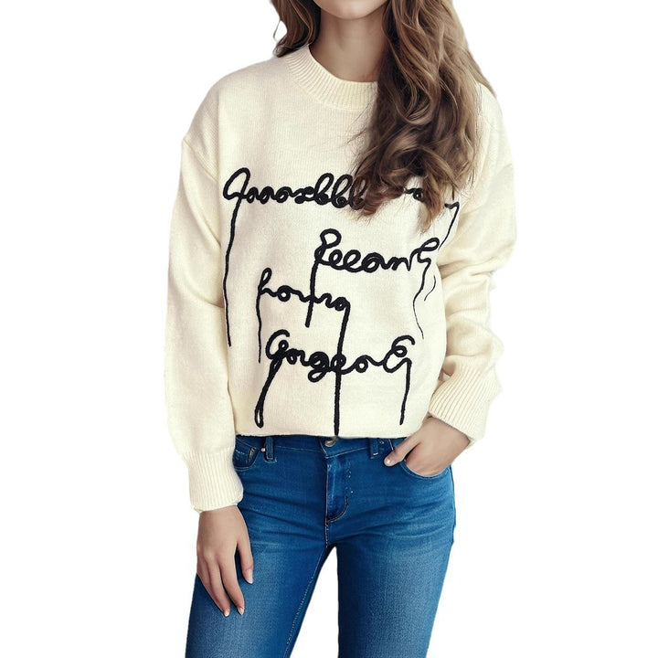 Damen gemütlicher Oversized-Pullover mit kunstvollem Schriftzug Drune