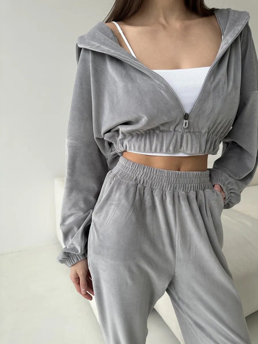 Damen trendige Veloursjacke mit weiten Ärmeln und Bund Drune