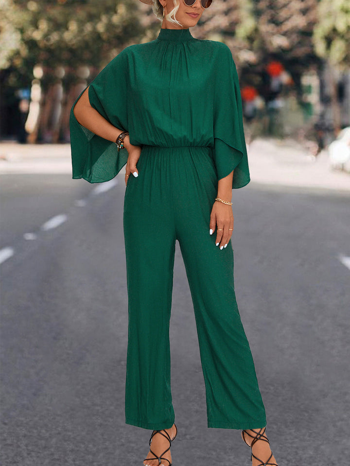 Damen Eleganter Jumpsuit mit fließendem Cape-Design und hochgeschlossenem Ausschnitt Drune
