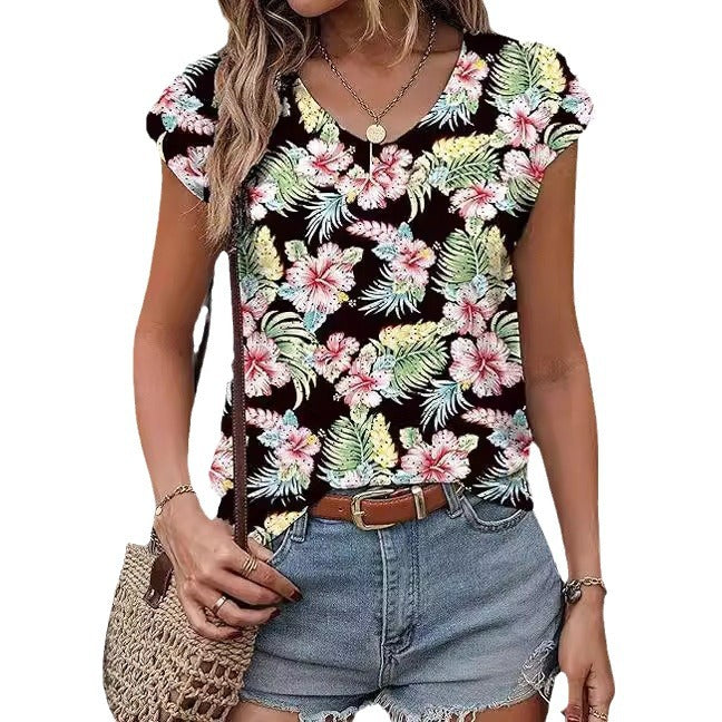 Damen V-Ausschnitt Kurzarmshirt mit strukturiertem Design Drune