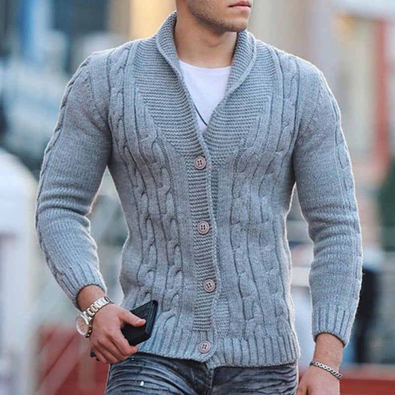 Herren Strickjacke mit einzigartigem Zopfmuster und modischem Schalkragen Drune
