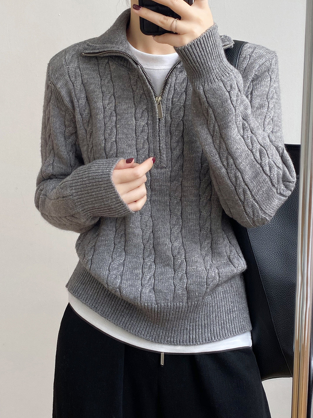 Damen Strickpullover mit Zopfdesign und modernem Stehkragen Drune