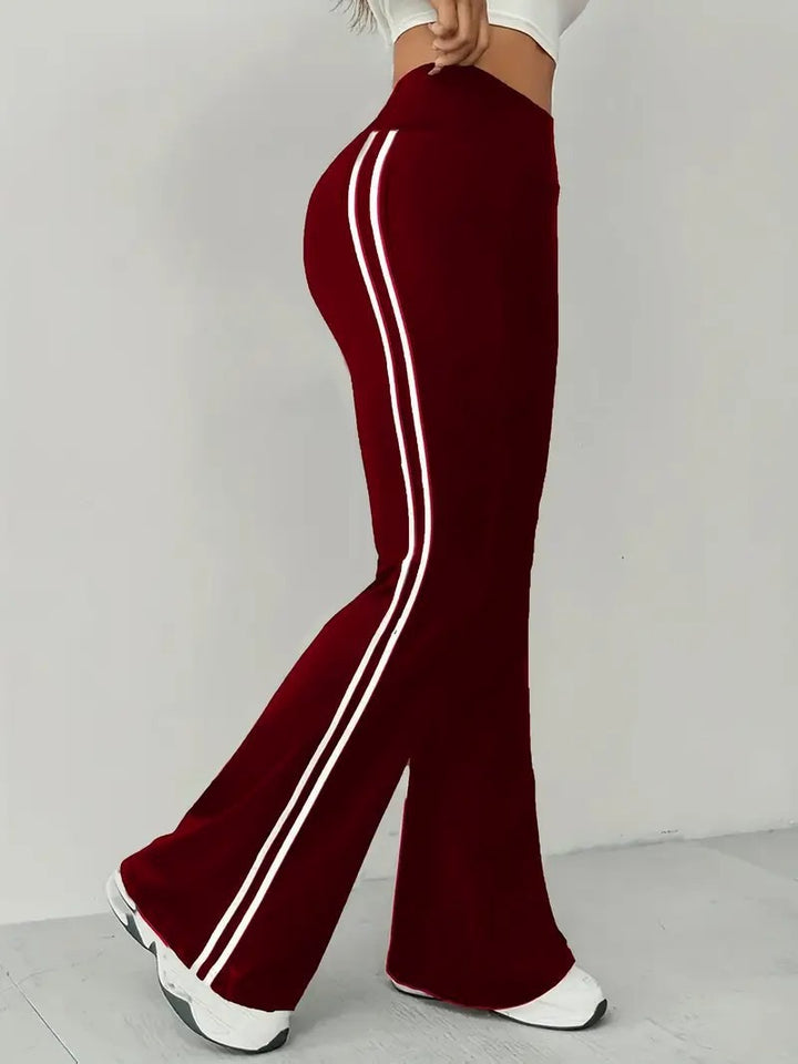 Damen Sportliche Flared Leggings mit Streifen Drune