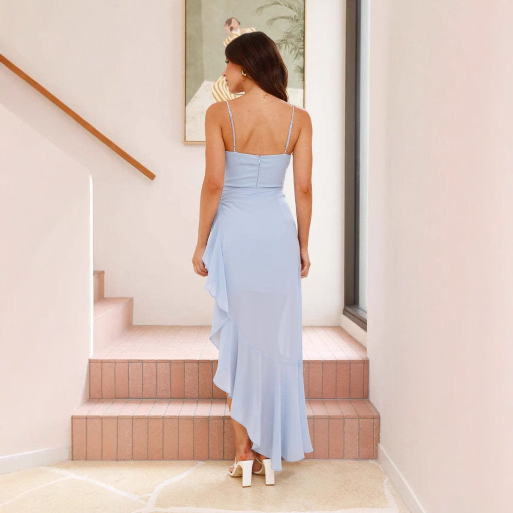 Damen Maxi-Kleid mit fließendem Schnitt und Rüschen Drune