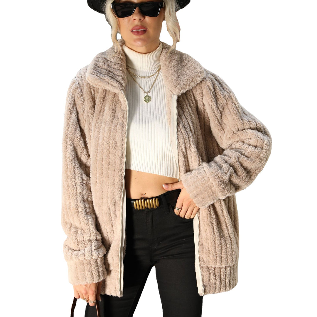 Damen Plüschige Fleecejacke mit weichem Kragen und praktischen Reißverschlusstaschen Drune