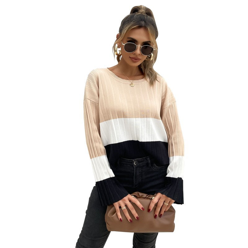 Damen modischer Pullover mit strukturiertem Farbblock-Design Drune