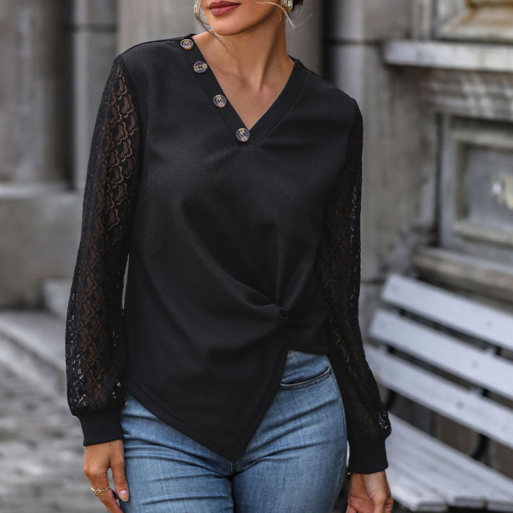 Damen Oberteil mit Spitze und Knopfdetails Drune