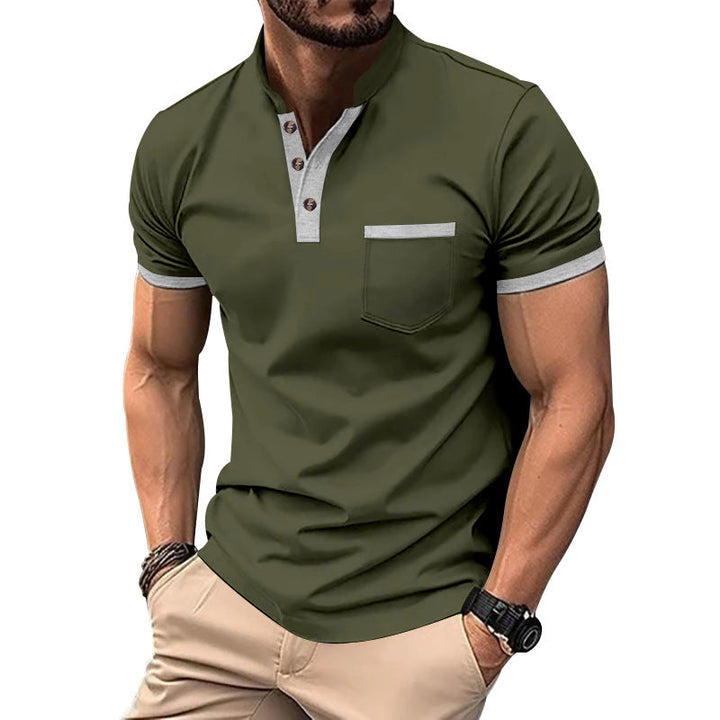 Herren Kurzarm-Henley-T-Shirt mit Button-Down-Kragen und Brusttasche Drune
