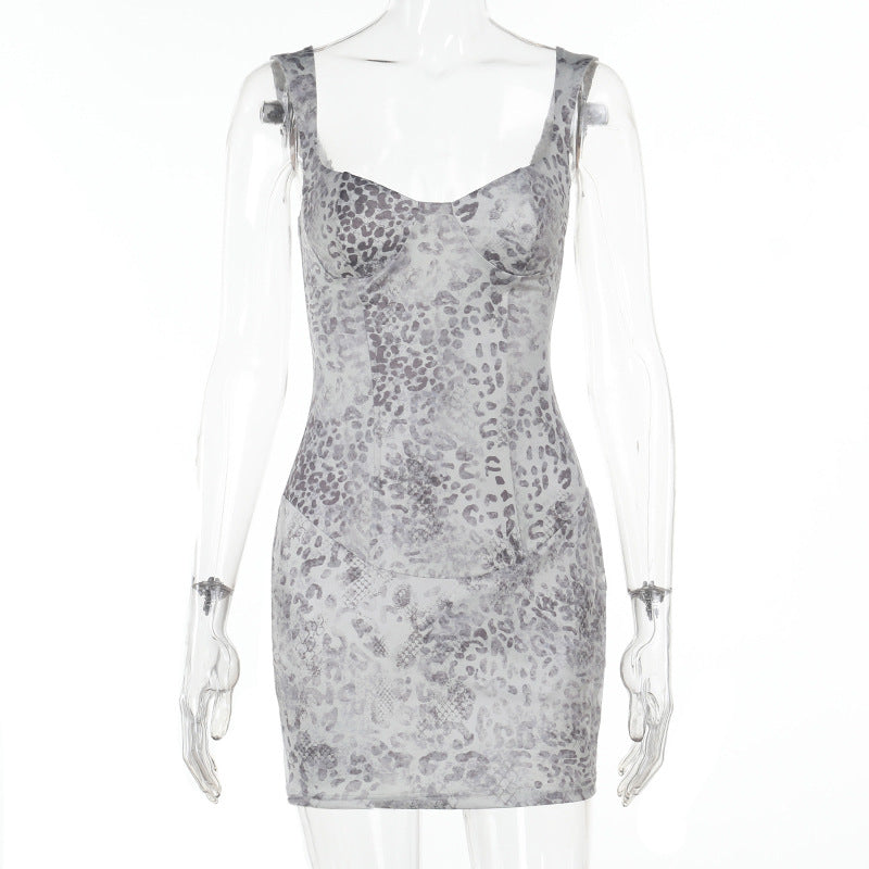 Damen figurbetontes Minikleid mit animalischem Druck Drune