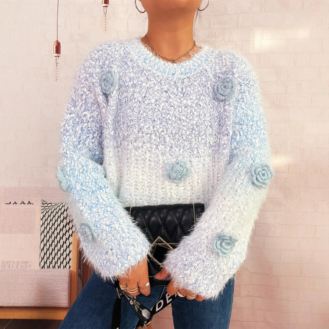 Damen kuscheliger Strickpullover mit floralem Detail Drune