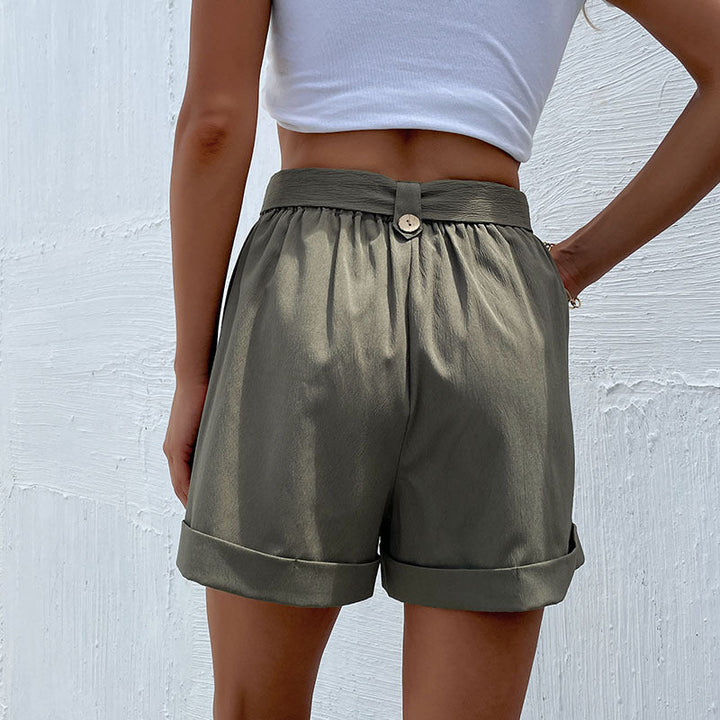 Damen elegante Bundfalten-Shorts mit Gürtel Drune