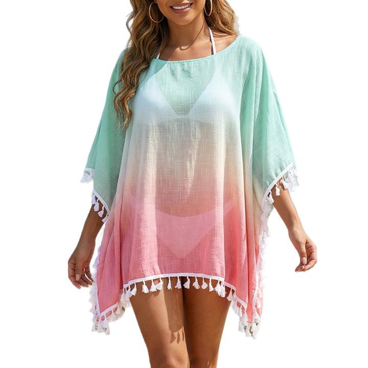 Damen lässiger Strandponcho mit fransigen Akzenten Drune