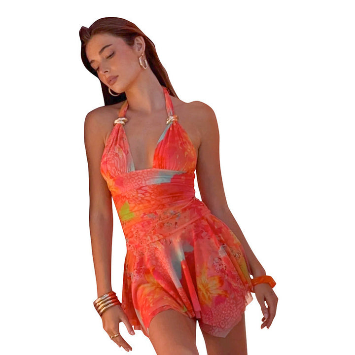 Damen Halterkleid mit floralem Design und figurformender Silhouette Drune