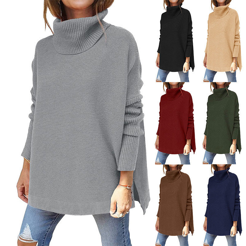 Damen Oversized Pullover mit hohem Kragen und Strickstruktur Drune