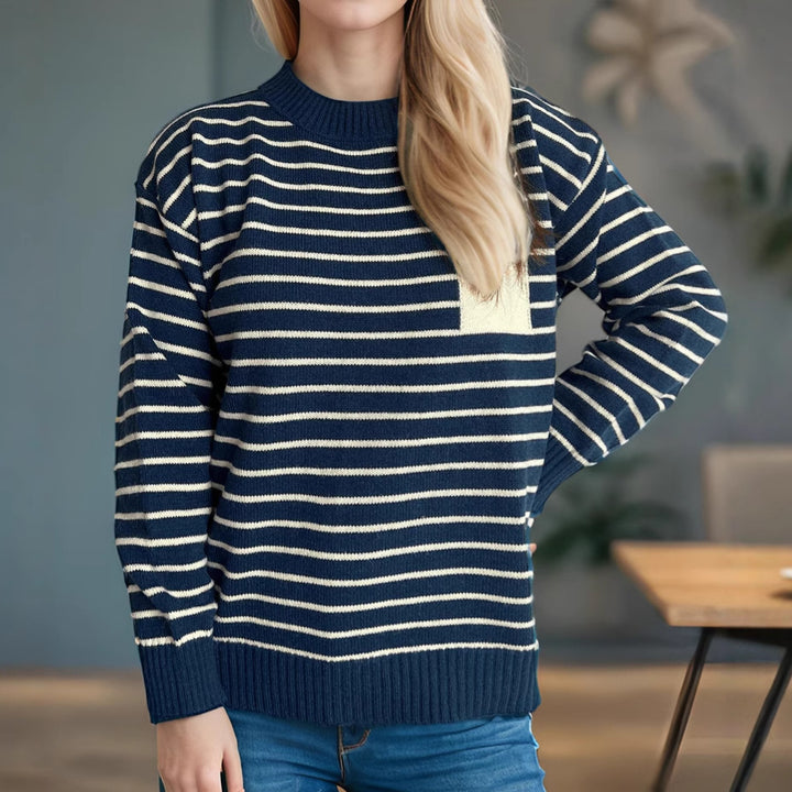 Damen gestreifter Pullover mit lässiger Passform und breiten Ärmeln Drune