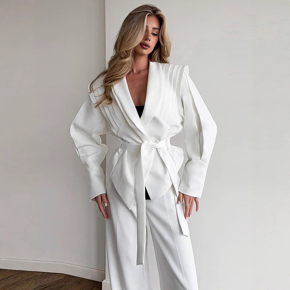 Damen Eleganter Blazer mit strukturierten Ärmeln Drune