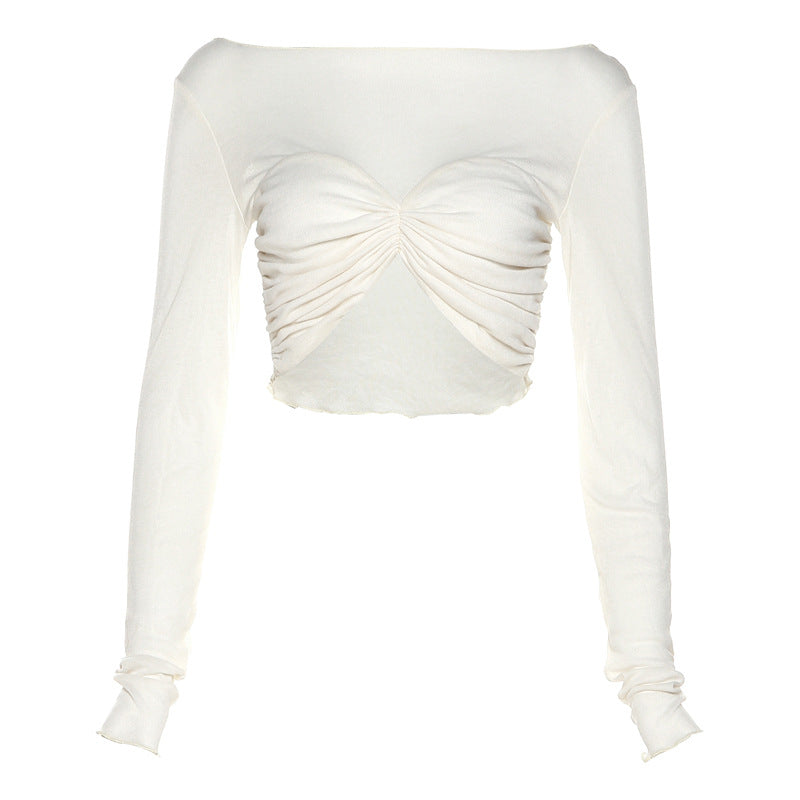Damen Langarm Cropped Top mit gerafftem Design und schulterfreiem Look Drune