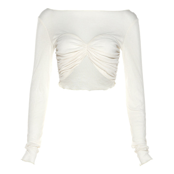 Damen Langarm Cropped Top mit gerafftem Design und schulterfreiem Look Drune