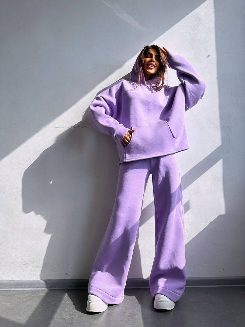 Damen lässiger Kapuzenpullover und weite Hose Set Drune