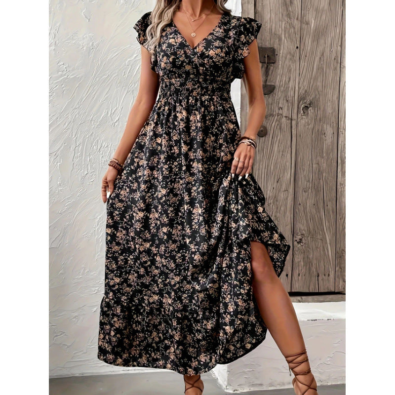 Damen Maxikleid mit floralem Design und voluminösen Ärmeln Drune