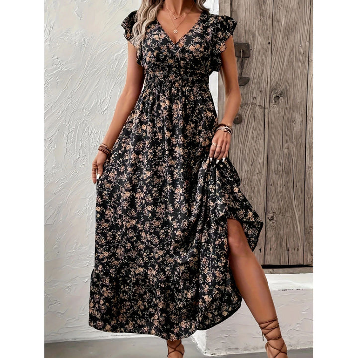 Damen Maxikleid mit floralem Design und voluminösen Ärmeln Drune