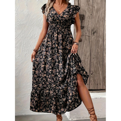 Damen Maxikleid mit floralem Design und voluminösen Ärmeln Drune