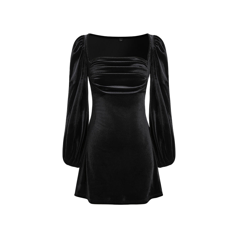 Damen Minikleid mit eleganten Puffärmeln und schickem Quadrat-Ausschnitt Drune