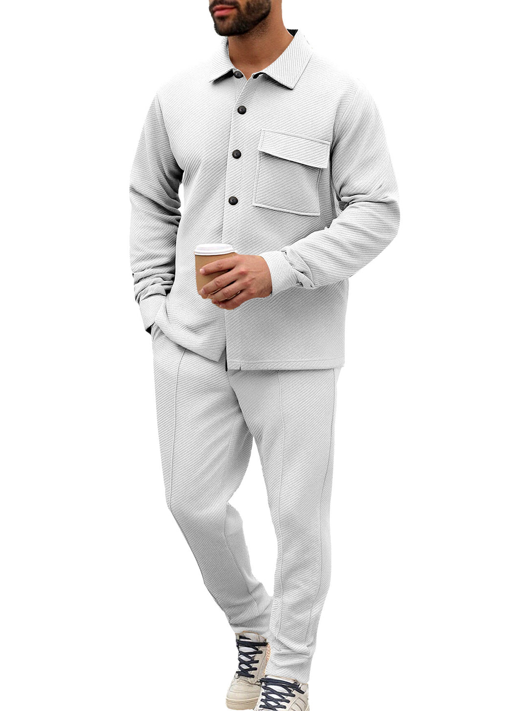 Herren nan Hemdenjacke-Set mit aufgesetzter Klappentasche und konischer Komforthose Drune